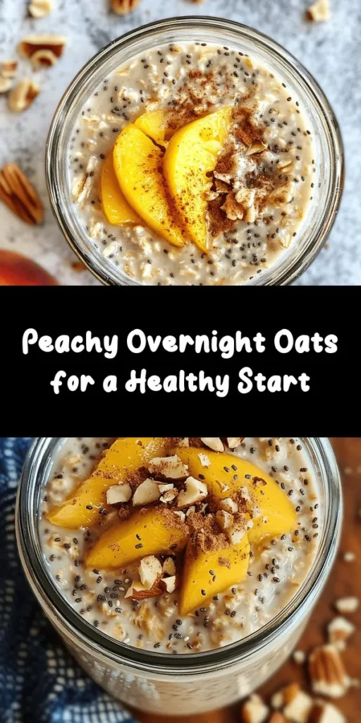 Start your day right with these irresistible healthy overnight oats featuring juicy peaches! This simple recipe combines rolled oats, almond milk, chia seeds, and a touch of honey for sweetness. With the added creaminess of ripe peaches and a hint of vanilla and cinnamon, this breakfast is both nutritious and delicious. Prepare it the night before and enjoy a quick, satisfying breakfast in the morning. Customize with your favorite toppings for an extra treat!