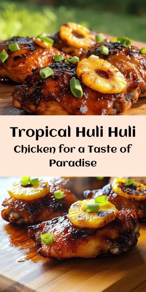Discover the tropical flavors of Huli Huli Chicken Delight! This easy recipe features tender, marinated chicken thighs grilled to perfection with a sweet and savory Hawaiian-inspired sauce made from soy sauce, pineapple juice, and fresh ginger. After marinating, cook the chicken on the grill and enjoy a delicious meal that’s ready in just over an hour. Perfect for summer gatherings or any night you crave a taste of the islands! Serve with grilled pineapple for a delightful touch.