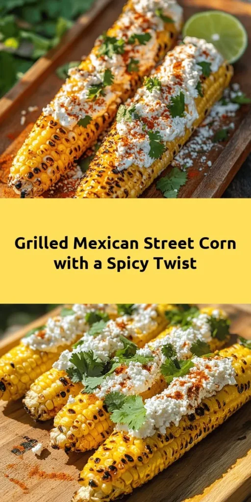 Get ready for a flavor fiesta with this Spicy Grilled Mexican Street Corn Delight! Sweet, juicy corn is grilled to perfection and slathered in a creamy blend of mayo, sour cream, and spices. Topped with crumbled cotija cheese and fresh cilantro, this dish is perfect for summer barbecues or any gathering. With just a few simple ingredients, you can enjoy a taste of Mexico right at home. Try it with a drizzle of hot sauce for an extra kick!