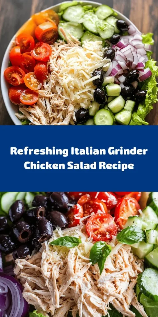 Whip up a delightful Italian Grinder Chicken Salad that’s perfect for lunch or dinner! With tender shredded chicken, crisp romaine, juicy cherry tomatoes, and briny olives, this salad is a flavor explosion. Tossed with Italian dressing and topped with fresh basil, it’s both refreshing and satisfying. Ready in just 15 minutes, it's perfect solo or in a hearty sandwich. Enjoy a taste of Italy in every bite!