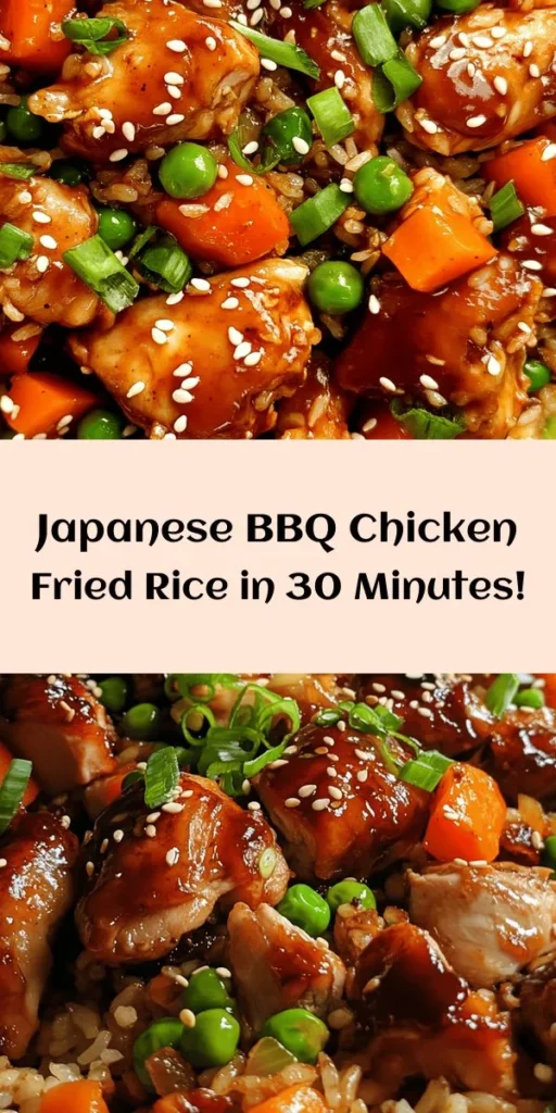 Elevate your weeknight dinners with this Savory Japanese BBQ Chicken Fried Rice Extravaganza! Perfect for using up day-old jasmine rice, this dish combines tender marinated chicken, colorful veggies, and scrambled eggs all stir-fried in a rich sauce. It’s quick, delicious, and packed with flavor! Ready in just 30 minutes, it's the perfect meal for busy nights. Garnish with sesame seeds or cilantro for a fresh twist. Enjoy a taste of Japan at home!