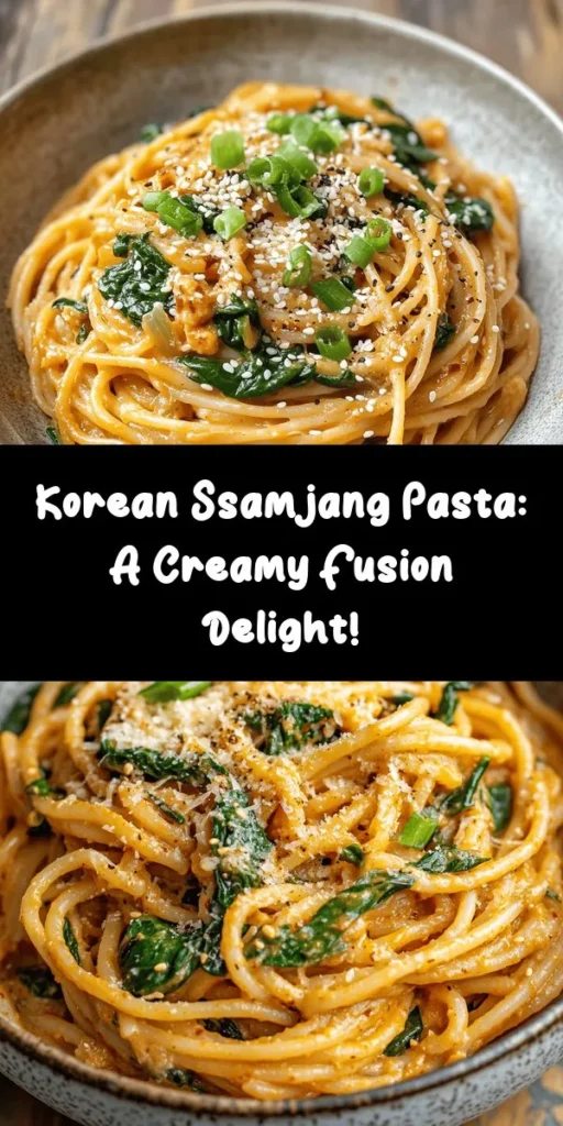 Elevate your pasta game with this Creamy Korean Ssamjang Pasta! This unique dish blends the rich flavors of traditional Korean ssamjang and creamy sauce for a delightful twist. Whip it up in just 30 minutes using ingredients like garlic, spinach, and Parmesan cheese. Perfect for a cozy night in or impressing guests, this recipe is packed with deliciousness and a hint of spice. Give your usual pasta a flavorful makeover today!