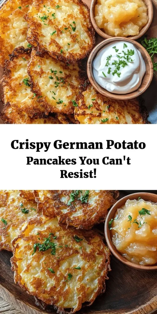 Indulge in the delightful crunch of crispy German potato pancakes! With just a few simple ingredients, like Yukon Gold potatoes and onions, you can create a savory treat that's perfect for any meal. These pancakes are golden brown and crispy on the outside while tender on the inside. Serve them warm with applesauce or sour cream for an extra flavor boost. Easy to make and incredibly satisfying, they’re sure to impress your family and friends!