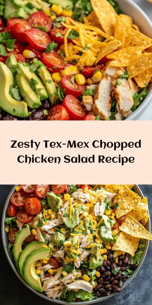 Whip up this vibrant Tex-Mex Chopped Chicken Salad in just 15 minutes! Packed with colorful veggies, protein-rich chicken, and a zesty lime dressing, this salad is perfect for a quick lunch or a hearty dinner. With ingredients like black beans, corn, and avocado, every bite is a burst of flavor. Top it with tortilla chips for that extra crunch. Enjoy healthy eating without sacrificing taste! Ideal for meal prep or entertaining.