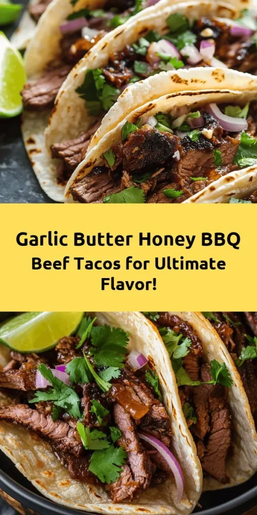 Savor the delicious flavors of Garlic Butter Honey BBQ Beef Tacos! Perfect for a quick dinner or taco night, this recipe features tender marinated beef seared in garlic butter and tossed in a sweet and smoky BBQ sauce. Serve in warm tortillas and top with fresh cilantro and onion for an extra crunch. Quick and easy to prepare, these tacos are sure to impress your family and friends. Don’t forget to squeeze some lime for that perfect finish!
