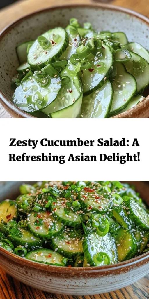 Refresh your meal with this Crisp & Zesty Asian Cucumber Salad! This easy recipe combines thinly sliced cucumbers with a delicious dressing made from rice vinegar, soy sauce, and sesame oil. Enhance the flavor with garlic, ginger, and green onions, then finish with a sprinkle of sesame seeds and red pepper flakes for a bit of heat. Perfect as a side dish or a light snack, this salad is ready in just 30 minutes. Enjoy the crunch and zest in every bite!