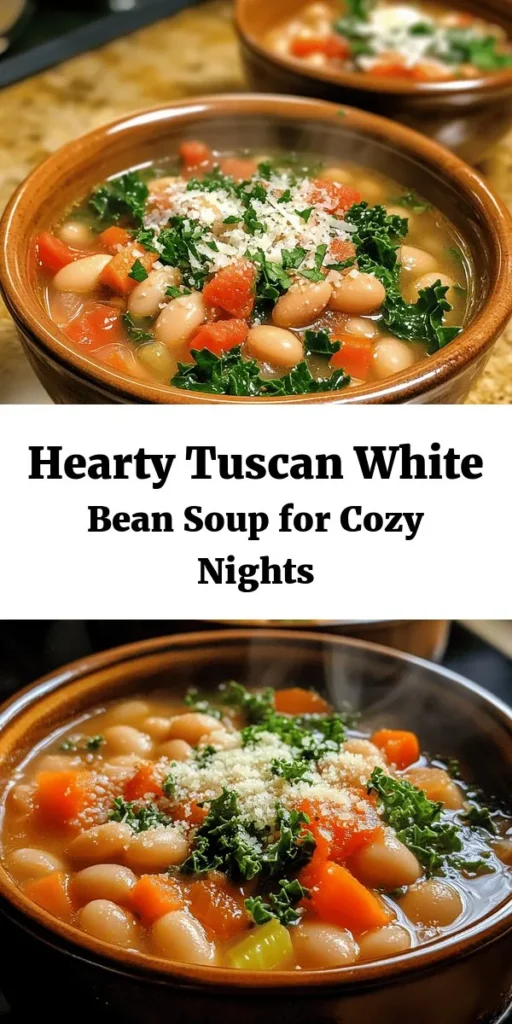 Warm up with a hearty bowl of Tuscan White Bean Soup! This delicious recipe features creamy cannellini beans, vibrant vegetables, and fresh greens, all simmered in a flavorful broth. Perfect for chilly days, it's easy to make with either dried or canned beans. Ready in under 1.5 hours (or just 40 minutes with canned beans), this soup is not only comforting but also nutritious. Garnish with fresh parsley and optional Parmesan for an extra touch! Enjoy with crusty bread for a complete meal.