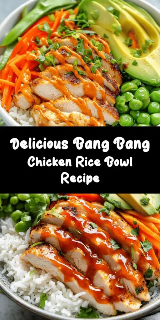 Create a delicious Bang Bang Chicken Bowl that's perfect for weeknight dinners! This vibrant dish features juicy chicken thighs over a bed of fluffy jasmine rice, topped with colorful sautéed veggies, creamy avocado, and a zesty homemade Bang Bang Sauce. It's quick to prepare, taking just 30 minutes to make four satisfying servings. Fresh cilantro adds a lovely finish. Grab your ingredients and get ready to enjoy a flavorful meal that everyone will love!