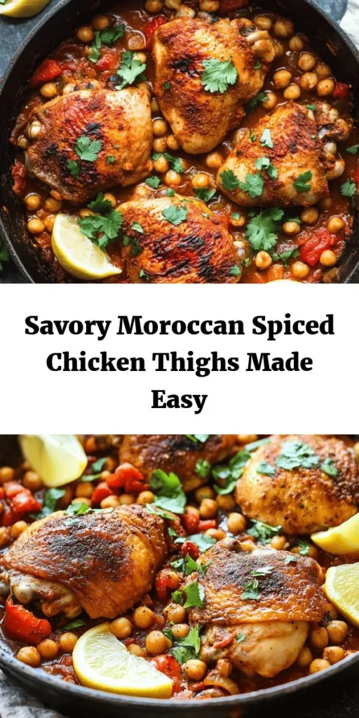 Discover the vibrant flavors of Moroccan Spiced Chicken with this easy, delicious recipe! Featuring juicy chicken thighs seasoned with aromatic spices like cumin, coriander, and smoked paprika, this dish is packed with Mediterranean flair. Ready in just 50 minutes, it’s perfect for a weeknight dinner or a special occasion. Serve with chickpeas and tomatoes, topped with fresh cilantro and a squeeze of lemon for an extra burst of flavor. Enjoy a taste of Morocco at home!
