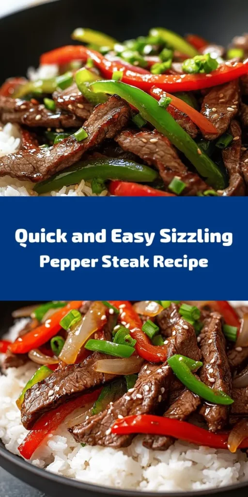 Experience the flavor explosion of Sizzling Pepper Steak Delight! This quick and easy recipe combines tender flank steak marinated in savory sauces with crisp, vibrant bell peppers and onion. Perfect for a busy weeknight meal, it's ready in just 30 minutes. Serve over fluffy white rice or noodles and top with fresh green onions for a touch of flair. It's a delightful dish that’s sure to please everyone at your table!