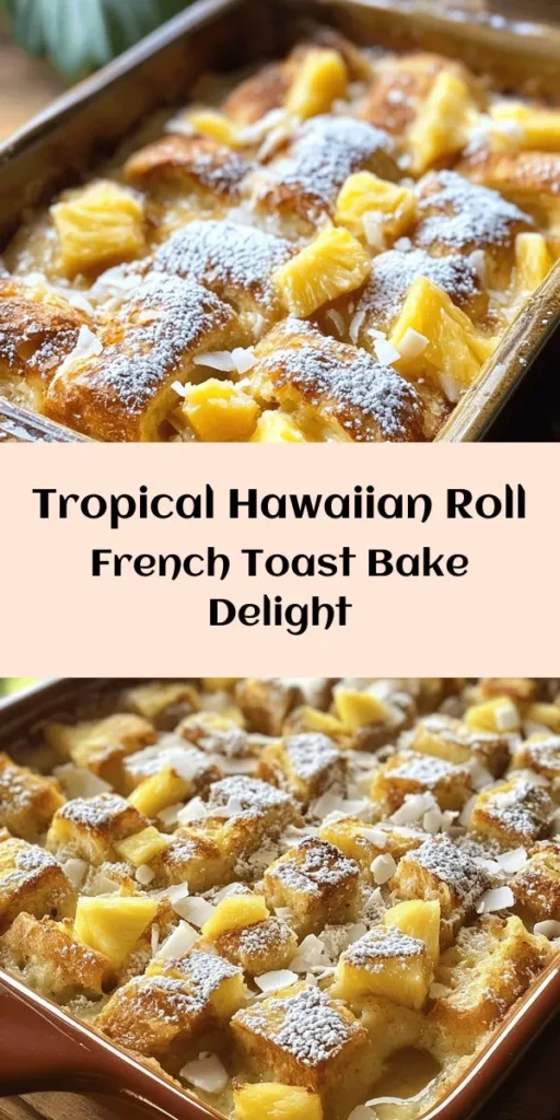 Indulge in the deliciousness of Sweet Hawaiian Roll French Toast Bake! This easy recipe combines soft Hawaiian rolls, eggs, milk, and a hint of cinnamon and nutmeg for the perfect brunch dish. Topped with crushed pineapple and optional coconut, it’s a tropical twist on a classic favorite. Just prep, soak, bake, and serve warm with powdered sugar and maple syrup for a delightful breakfast that everyone will love. Perfect for gatherings or a cozy weekend treat!