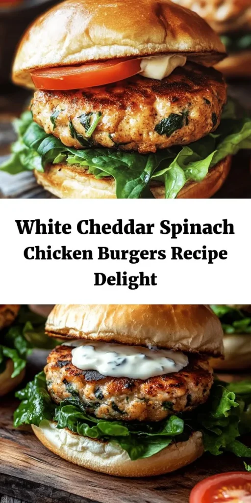 Try these delicious White Cheddar & Spinach Chicken Burgers for a tasty twist on your classic burger night! Made with ground chicken, fresh spinach, and melty white cheddar, these juicy patties are packed with flavor. Perfectly seasoned and easy to make, they're great for a quick weeknight dinner. Serve them on toasted buns with your favorite toppings like lettuce, tomatoes, and mayo for a satisfying meal. Enjoy this healthy and yummy option today!