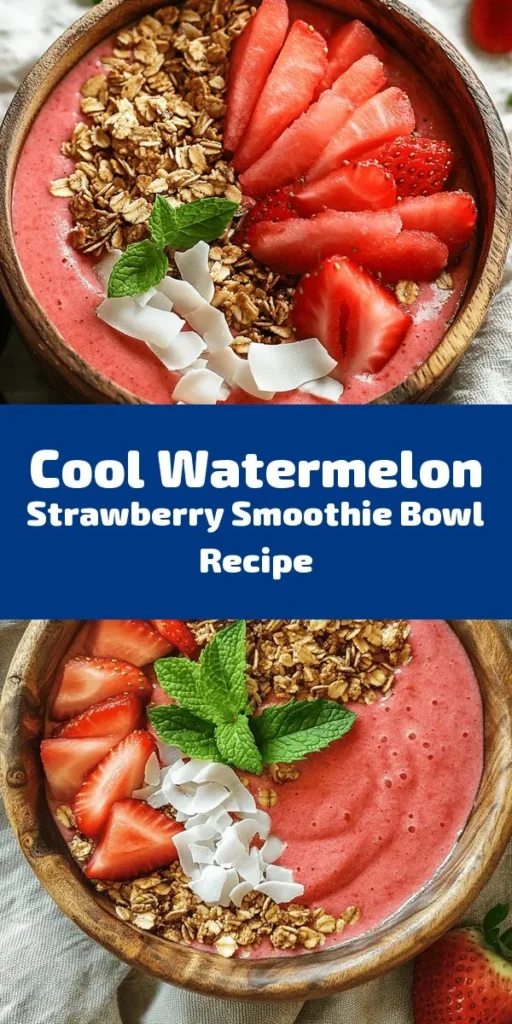 Cool down this summer with a vibrant and refreshing Watermelon and Strawberry Smoothie Bowl! Packed with juicy watermelon, sweet strawberries, and creamy banana, this delightful blend is energizing and full of flavor. Simply blend your ingredients, pour into a bowl, and top with fresh fruit, crunchy granola, and toasted coconut for a stunning presentation. Perfect for breakfast or as a healthy snack, it’s a delicious way to enjoy seasonal fruits!
