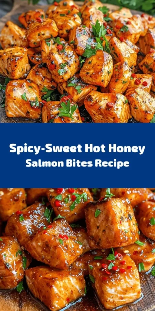 Savor the flavors of spicy-sweet with these delicious Hot Honey Salmon Bites! Perfect for appetizers or a light meal, these bite-sized treats are made with fresh salmon marinated in a zesty mix of hot honey, soy sauce, and seasonings. Simply bake until flaky and drizzle with extra hot honey for a sticky finish. Ready in just 35 minutes, they're sure to impress your guests or elevate your weeknight dinner. Garnish with parsley and enjoy!