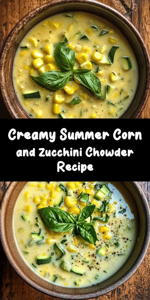 Savor the flavors of summer with this delicious Corn and Zucchini Chowder! Packed with fresh corn, tender zucchini, and aromatic herbs, this creamy soup is perfect for a cozy meal. With a blend of simple ingredients and a quick cooking process, you can enjoy a hearty dish in just 45 minutes. Optionally blend it for a silky smooth texture and garnish with fresh basil or cilantro for an extra burst of flavor. Ideal for warm days or as a comforting treat!