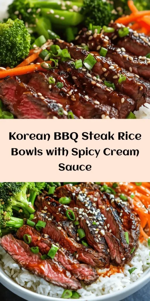 Get ready to elevate your weeknight dinner with these Korean BBQ Steak Rice Bowls featuring a delicious spicy cream sauce. Juicy flank steak, marinated in a flavorful mix of soy sauce, sesame oil, and gochujang, is grilled to perfection. Served over fluffy jasmine rice and topped with vibrant veggies like broccoli and carrots, this dish is a feast for the eyes and the taste buds. A drizzle of creamy sauce adds a spicy kick that ties everything together—perfect for sharing or enjoying solo!