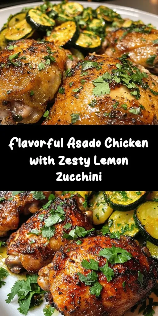 Enjoy a flavorful dinner with this delicious Asado Chicken paired with Sautéed Lemon Zucchini! Marinated in a zesty blend of smoked paprika, garlic, and lemon, the bone-in chicken thighs are perfectly roasted to golden perfection. The sautéed zucchini adds a fresh, lemony crunch that complements the chicken wonderfully. Quick to prep and packed with flavor, this dish is perfect for any night of the week! Garnish with fresh herbs for a vibrant finish.